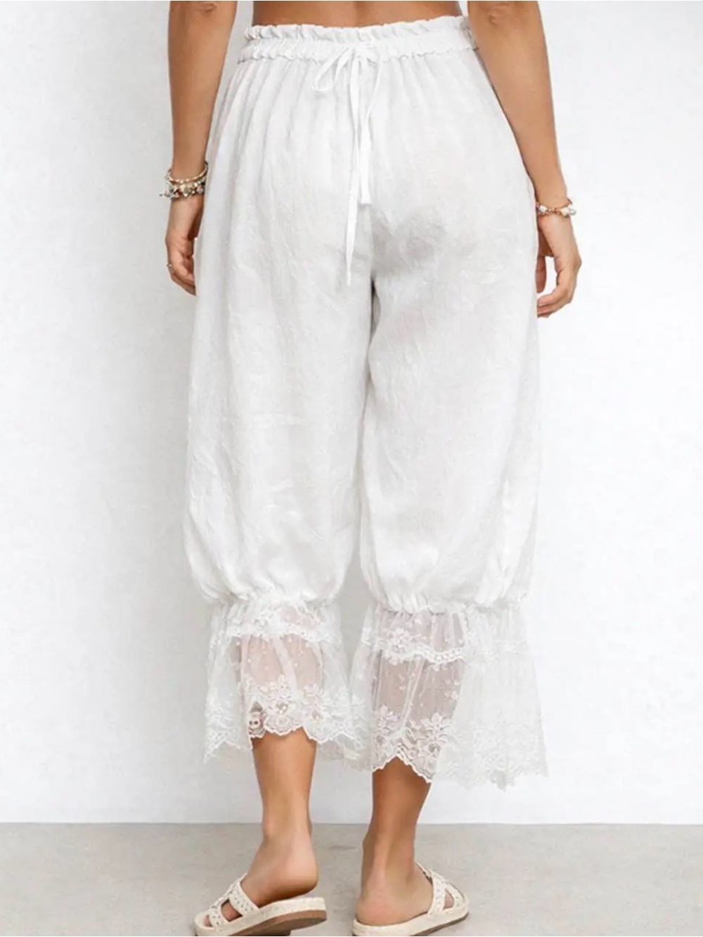 Women's White Lace-Trim Bloomers White Cotton Blend Size Small - Picture 2 of 10